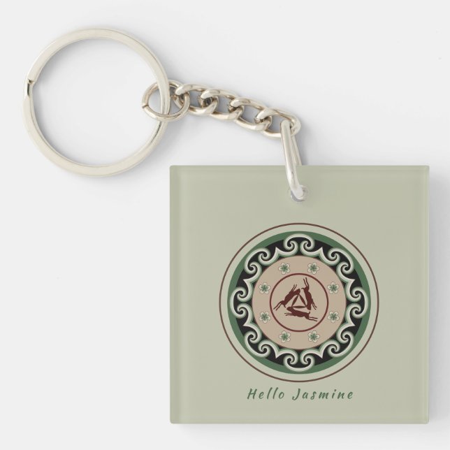 three hares motif coupled with interlocking cloud keychain (Front)