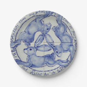 Three Hares Rabbit Blue & White Medallion Tiled Paper Plates
