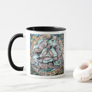 Three Hares Rabbit Four Seasons Colorful Whimsical Mug