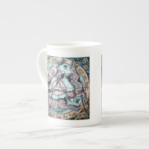 Three Hares Rabbit Four Seasons Gold Whimsical Bone China Mug