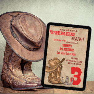 Three Haw, Western 3rd Birthday Invitation