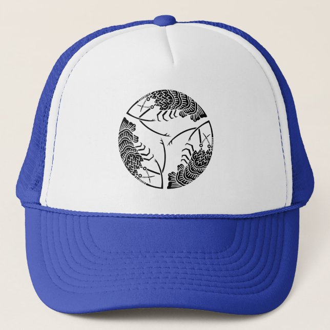 Three head-to tail spiny lobsters trucker hat (Front)