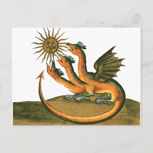 Three_Headed Alchemy Dragon and Sun Postcard