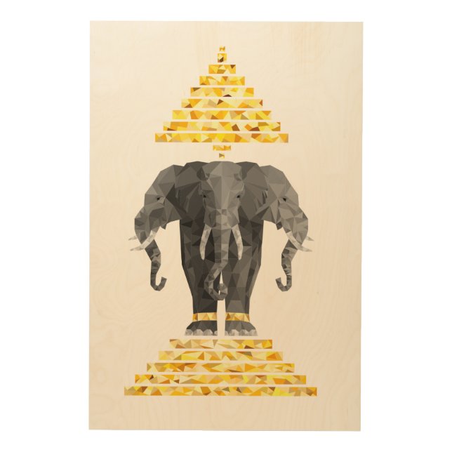 Three Headed Elephant Wood Wall Art (Front)