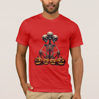 Three Headed Skeleton & Glowing Jack O Lanterns T-Shirt