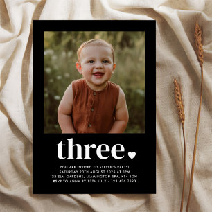 Three Heart Photo 3rd Birthday Invitation