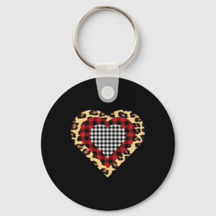 Three Hearts Buffalo Leopard Plaid Valentine's Day Keychain