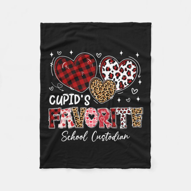 Three Hearts Cupid's Favorite School Custodian Val Fleece Blanket (Front)