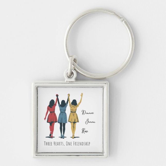 Three Hearts, Friendship keychain, Gift for BFFs Keychain (Front)