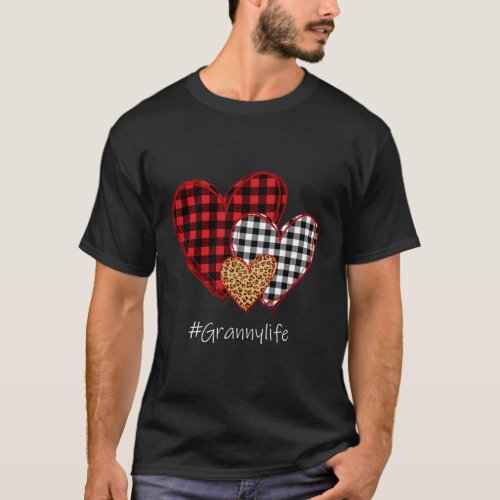 Three Hearts Leopard Buffalo Plaid Granny Valentin T_Shirt