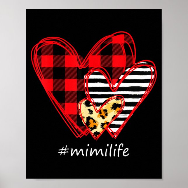 Three Hearts Leopard Buffalo Plaid Mimi Life Valen Poster (Front)