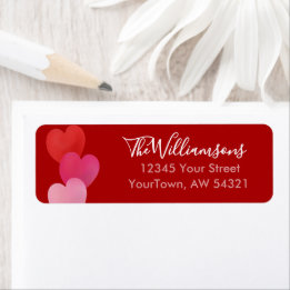 Three Hearts on Red Valentines or Galentines Label
