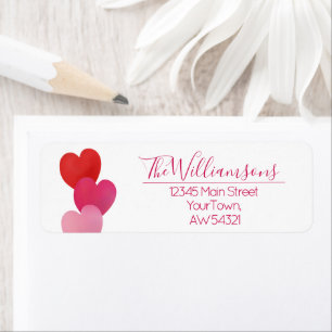 Three Hearts on White with Red Pink Text Label