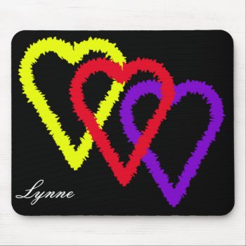 Three Hearts Personalized Mouse Pad by Lynnes_creations at Zazzle