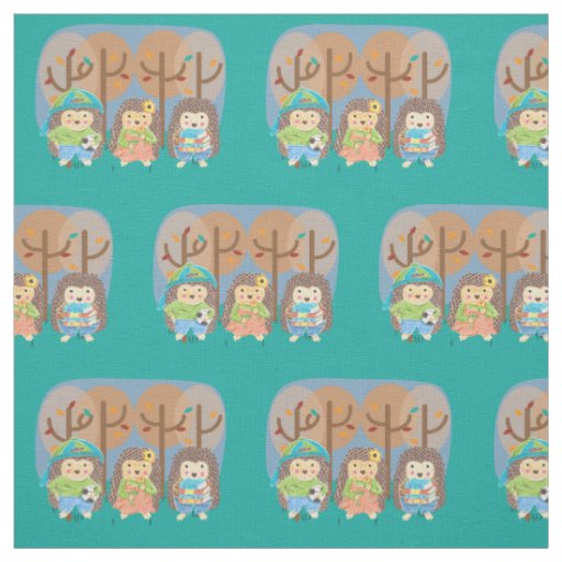 Three hedgehogs in the woods kid fabric
