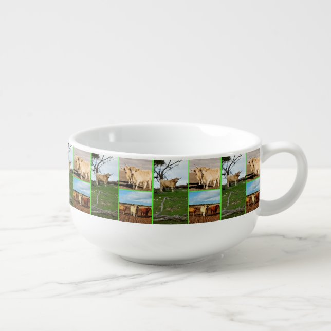 Three Highland Cow Picture Collage, Soup Mug (Left)