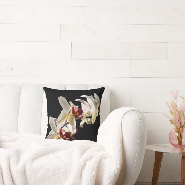 Three Highlighted White Orchids Floral Photography Throw Pillow (Couch)