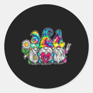 THREE HIPPIE GNOMES Groovy Retro Tie Dye Peace Lov Classic Round Sticker