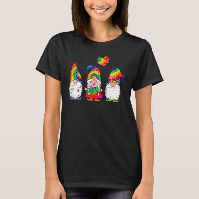 Three Hippie Gnomes Tie Dye Hat Peace Gnome Christ T-Shirt (Front)