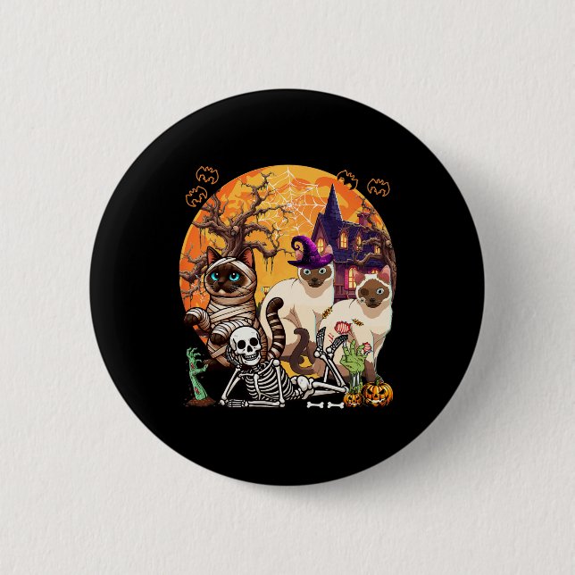 Three Horror Siamese Cats Cosplay Witch Halloween  Button (Front)