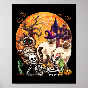 Three Horror Siamese Cats Cosplay Witch Halloween Poster