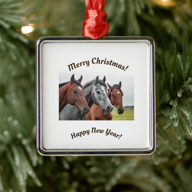 Three Horse Heads Ceramic Ornament – Holiday Decor (Tree)