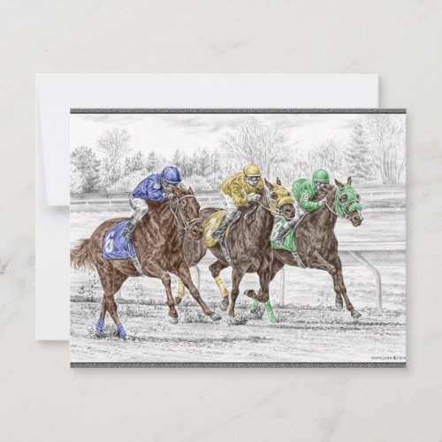 Three Horses Racing - Neck and Neck to Finish Personalized Invitations