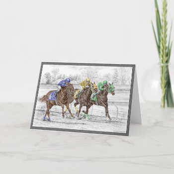Three Horse Race - Neck And Neck Card by KelliSwan at Zazzle