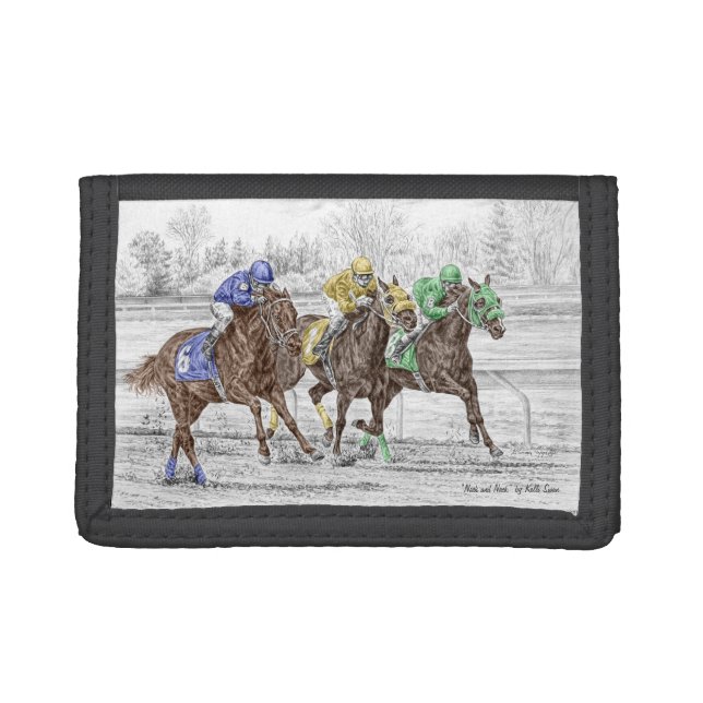 Three Horse Race - Neck and Neck Tri-fold Wallet (Front)
