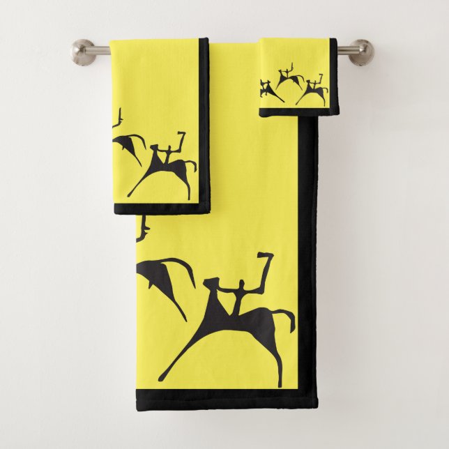Three Horsemen Cave Drawing Bath Towel Set (Insitu)