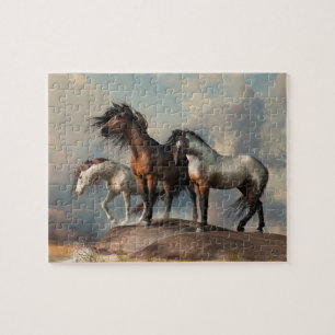 Three Horses at the Beach Jigsaw Puzzle