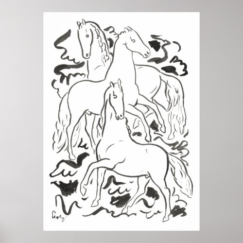 Three Horses ca 19251930 Drawing by Leo Gestel Poster