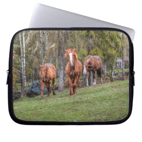 Three Horses Chestnut and Duns Equine Photo Forest Laptop Sleeve
