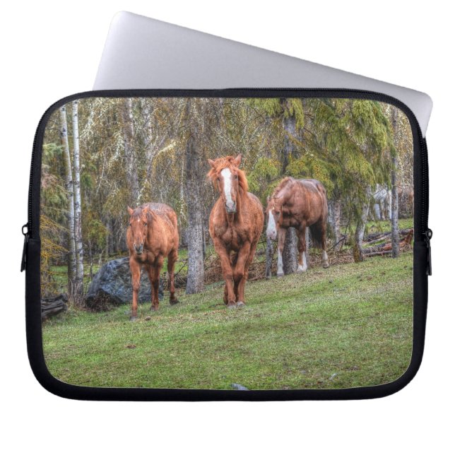 Three Horses Chestnut and Duns Equine Photo Forest Laptop Sleeve (Front)