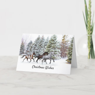 Three Horses Galloping in the Snow Christmas Card