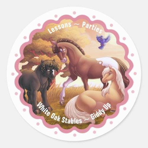Three Horses in a Pasture Classic Round Sticker