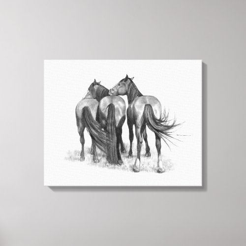 Three Horses in Pencil Equine Art Canvas Print