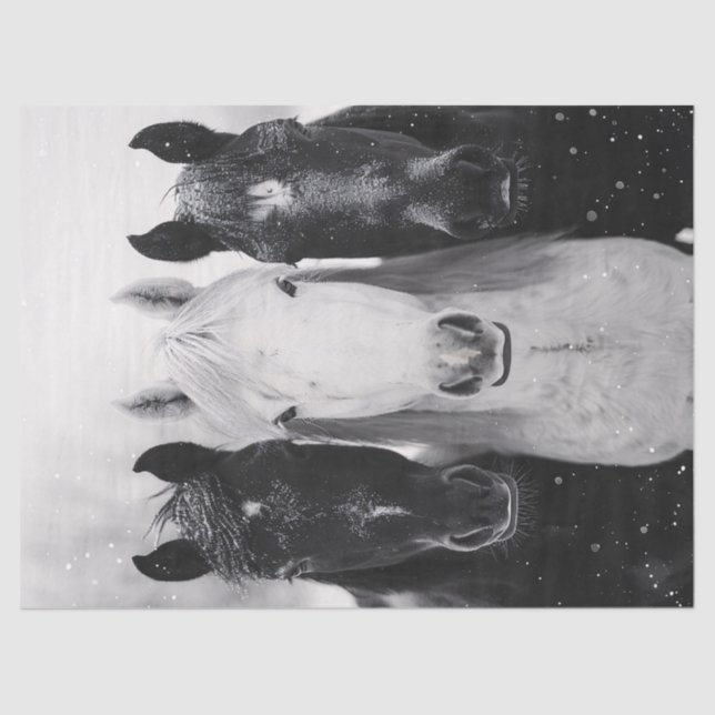 Three Horses in the Snow Decoupage Tissue Paper (Front)