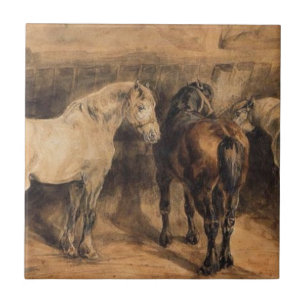 Three Horses in Their Stable Ceramic Tile