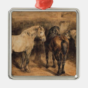 Three Horses in Their Stable Metal Ornament