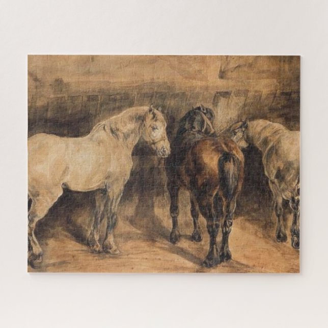 Three Horses in Their Stable (Théodore Géricault) Jigsaw Puzzle (Horizontal)