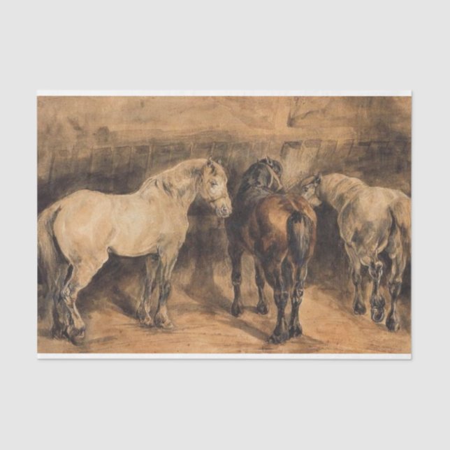 Three Horses in Their Stable Tissue Paper (Front)