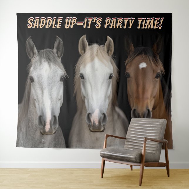 Three Horses Party Time Photo Backdrop  (In Situ (Horizontal))