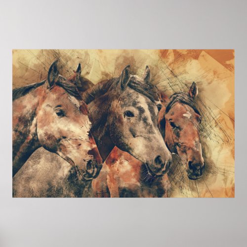 three horses poster