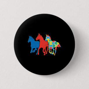 Three Horses Puzzle Red Blue Autism Awareness ASL Button