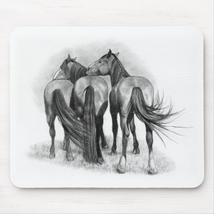 Three Horses Rear Ends Affection Pencil Art Mouse Pads