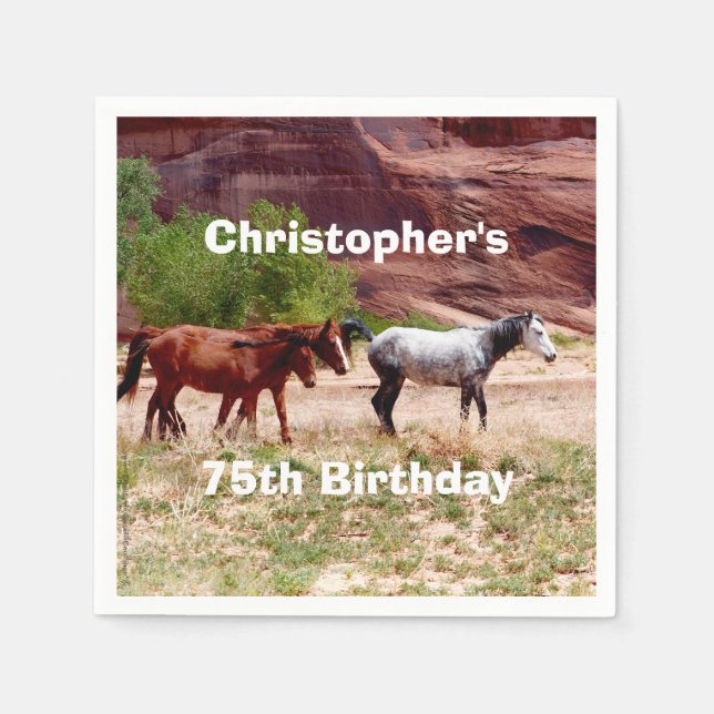 Three Horses Southwest Birthday Party Paper Napkins (Front)