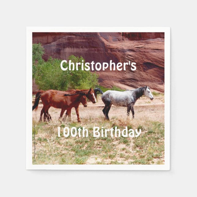 Three Horses Southwest Paper Napkin 100th Birthday (Front)