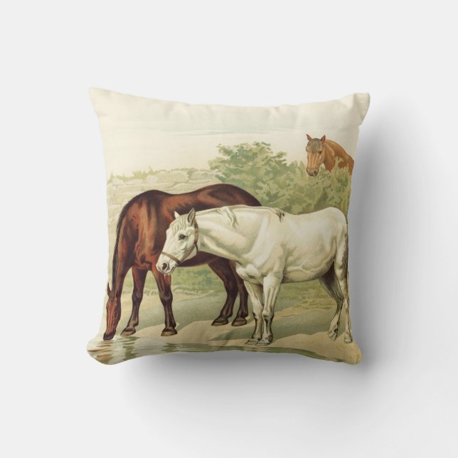 three horses throw pillow (Front)