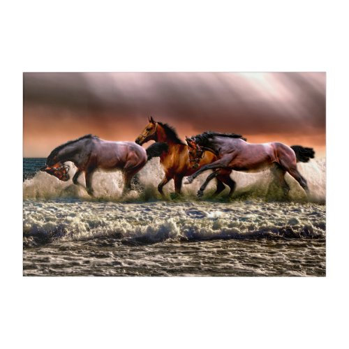 Three Horses Trotting in the Ocean Acrylic Print